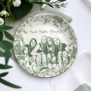 Personalized Bestie Photo Jewelry Dish,Toile De Jouy Trinket Tray Gift For Besties,Soul Sister Gift,Birthday Ring Dish Gift For Best Friends
