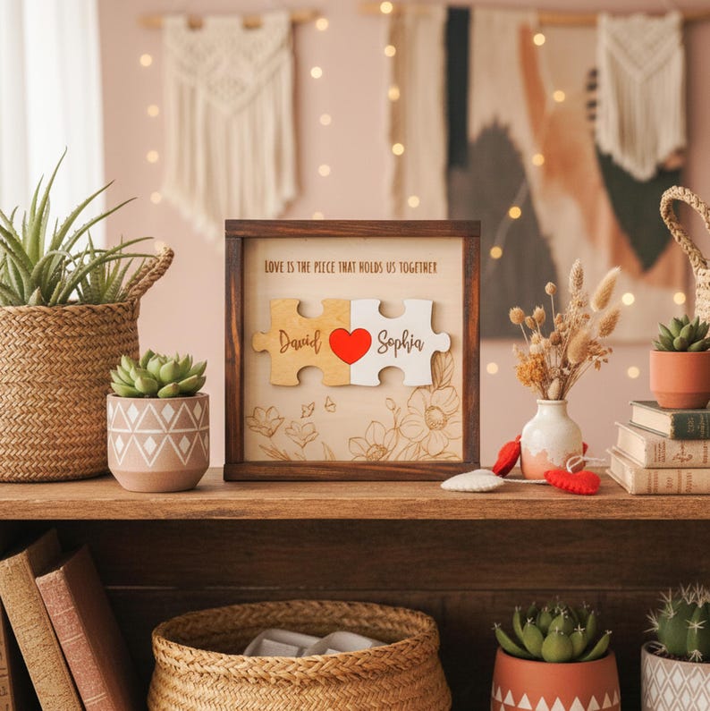 Custom Couple Puzzle Sign Personalized Wooden Love Plaque