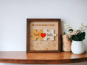 Custom Couple Puzzle Sign Personalized Wooden Love Plaque