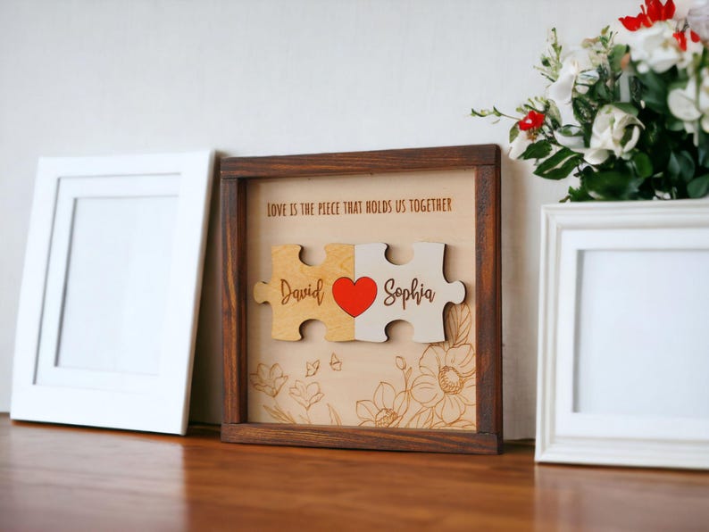Custom Couple Puzzle Sign Personalized Wooden Love Plaque