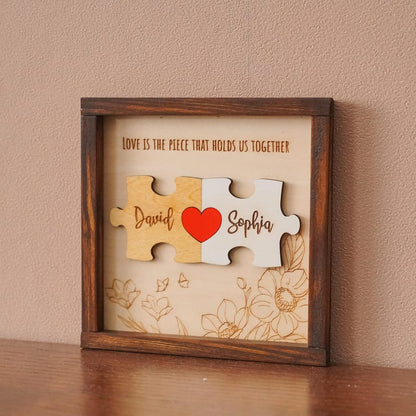 Custom Couple Puzzle Sign Personalized Wooden Love Plaque