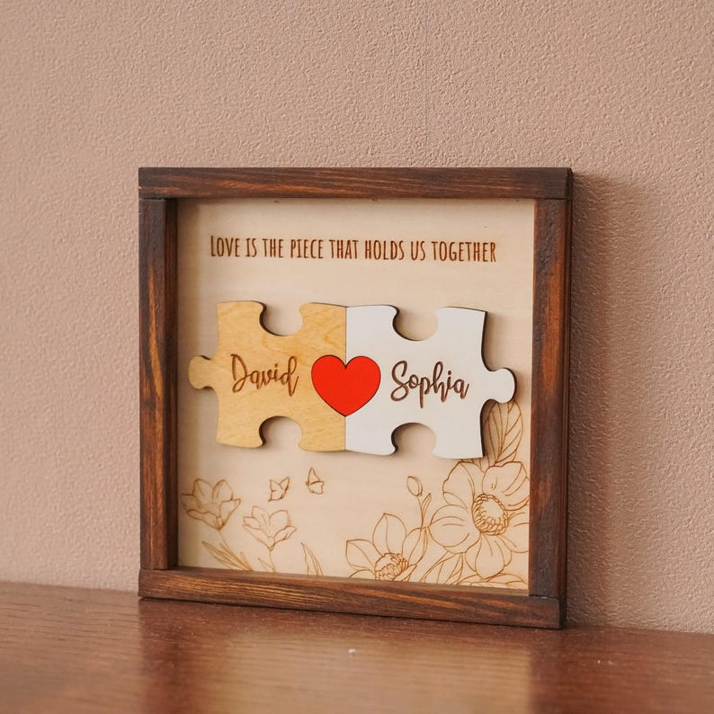 Custom Couple Puzzle Sign Personalized Wooden Love Plaque