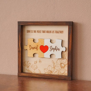 Custom Couple Puzzle Sign Personalized Wooden Love Plaque
