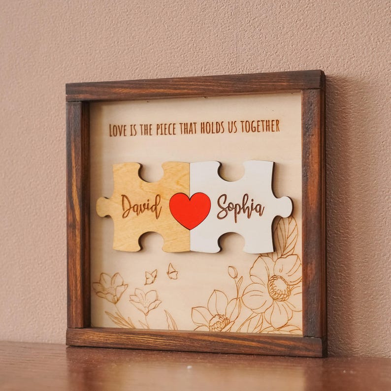Custom Couple Puzzle Sign Personalized Wooden Love Plaque