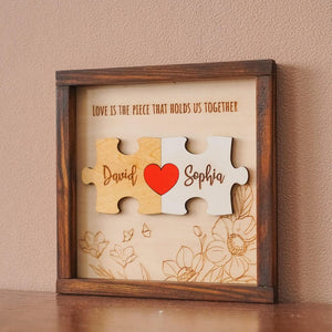 Custom Couple Puzzle Sign Personalized Wooden Love Plaque