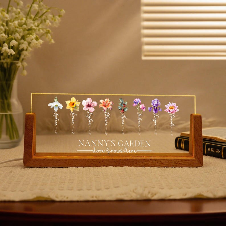 Custom Grandmas Garden Night Light: Unique Gifts for Grandma,Birth Flower Lamp,Moms Garden Night Lamp,Bedroom Night Lamp,Mothers Day Gifts