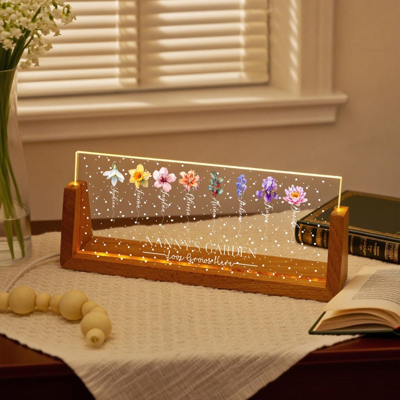 Custom Grandmas Garden Night Light: Unique Gifts for Grandma,Birth Flower Lamp,Moms Garden Night Lamp,Bedroom Night Lamp,Mothers Day Gifts
