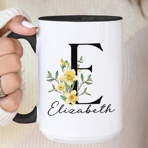 Custom Birth Flower Coffee Mug, Personalized June Birthflower Cup, Monogram Initial Name, Rose Birthday Mugs, Birth Month Gift, Mothers Day