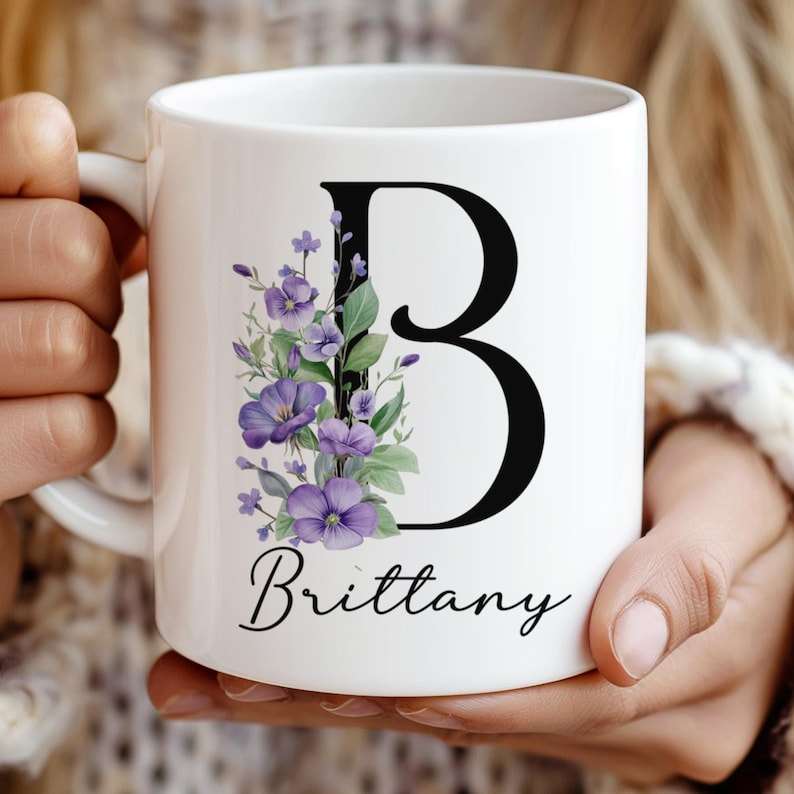 Custom Birth Flower Coffee Mug, Personalized June Birthflower Cup, Monogram Initial Name, Rose Birthday Mugs, Birth Month Gift, Mothers Day