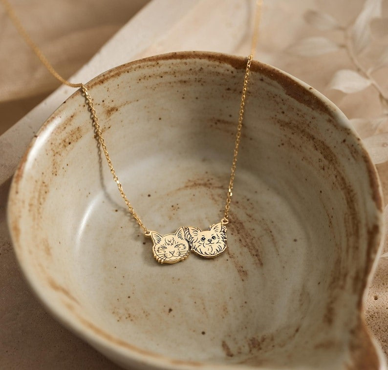 Custom Pet Portrait Necklace, Pet Memorial Jewelry, Pet Name Necklace, Engraved Necklace, Dog & Cat Necklace, Women Necklace, Gift for Her