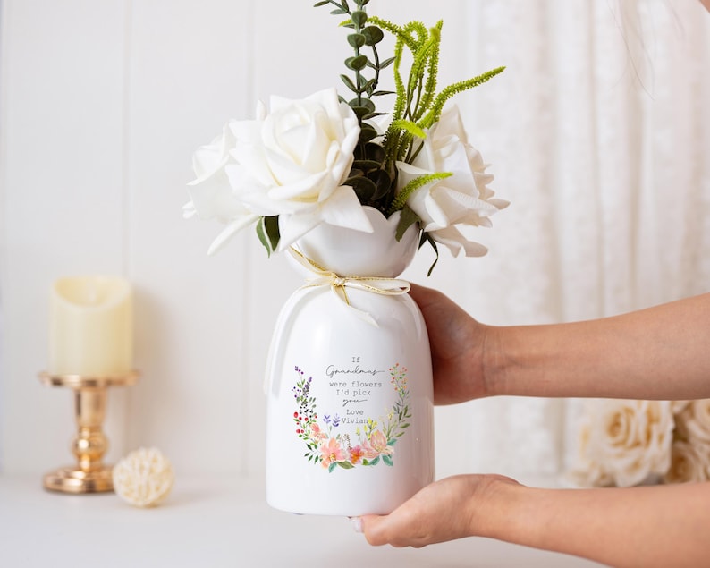 Custom Flower Vase for Mum Nanna Grandma, Ceramic Flower Vase for Grandma, Grandma Gift from Granddaughter, Mothers Day Gifts for Nana