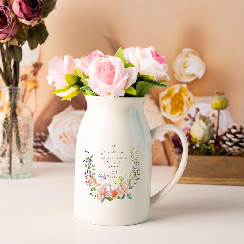Custom Flower Vase for Mum Nanna Grandma, Ceramic Flower Vase for Grandma, Grandma Gift from Granddaughter, Mothers Day Gifts for Nana