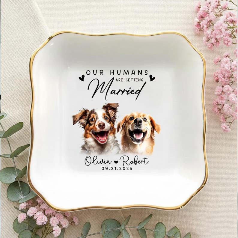 Custom Pet Portrait Ring Dish, Engagement Gift For Her, My Humans Are Getting Married, Personalized Dog Portrait Jewelry Trinket Dish