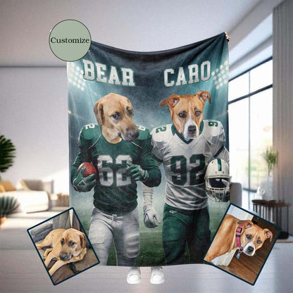 Personalized Football Dog Cat Photo Blanket, Custom Team Face Name League Pet Parents Gift