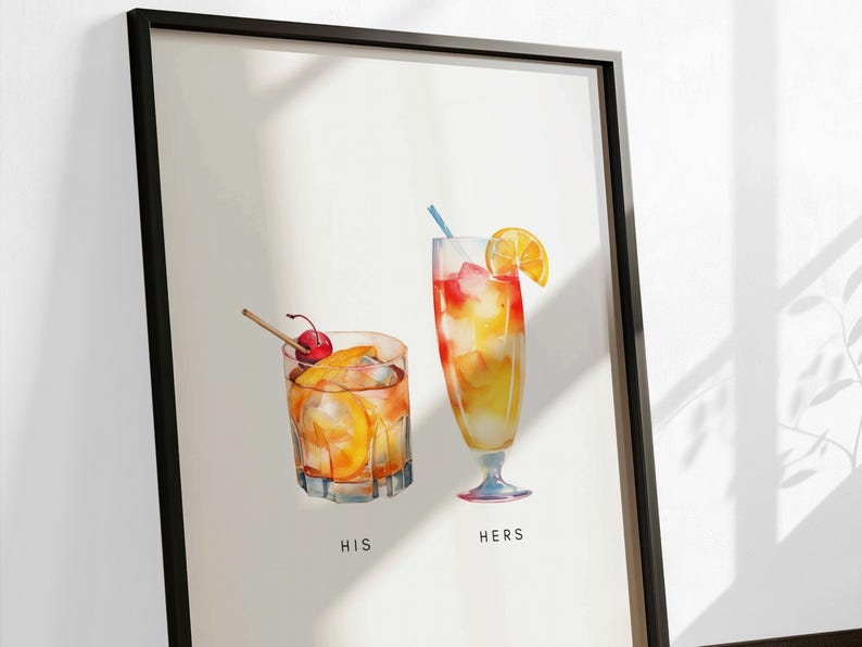 Personalised Couples Drink Poster Canvas | Print Wall Art Watercolour style Valentine's Gift For Couple