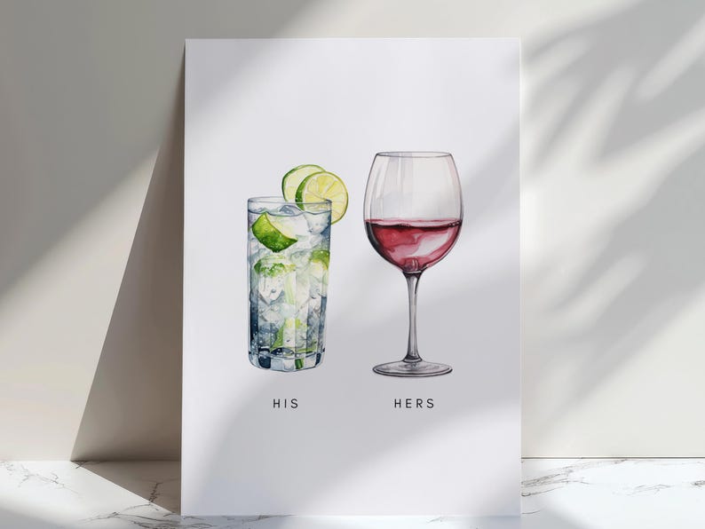 Personalised Couples Drink Poster Canvas | Print Wall Art Watercolour style Valentine's Gift For Couple