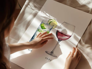 Personalised Couples Drink Poster Canvas | Print Wall Art Watercolour style Valentine's Gift For Couple