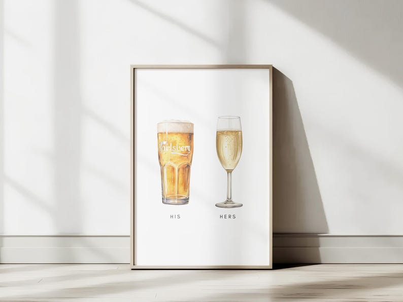 Personalised Couples Drink Poster Canvas | Print Wall Art Watercolour style Valentine's Gift For Couple