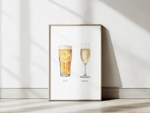 Personalised Couples Drink Poster Canvas | Print Wall Art Watercolour style Valentine's Gift For Couple