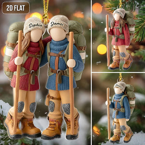 Faux Wood Personalized Hiking Acrylic Ornament, Custom Hiking Lovers Christmas Ornament, Camping Lover Gift, Christmas Gift For Hiking Club