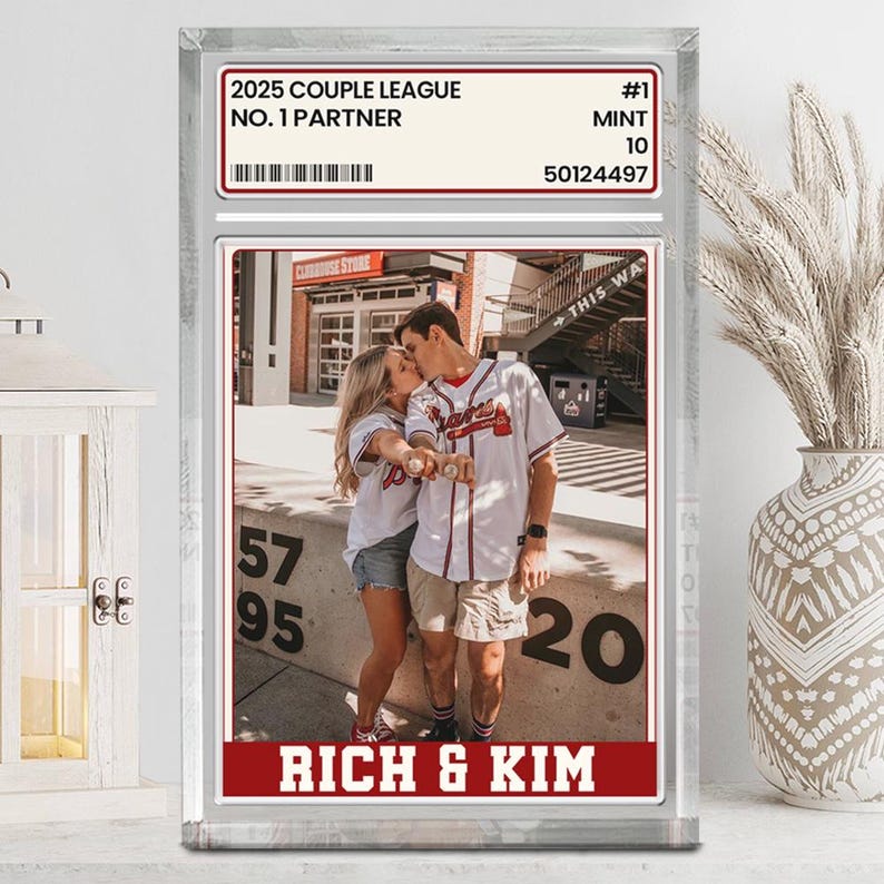 Trading Card Desk Name Plate For Couple, Custom Couple's name with Photo Acrylic Blocks, 1 Couple Sports, Gift for Baseball Lover