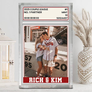 Trading Card Desk Name Plate For Couple, Custom Couple's name with Photo Acrylic Blocks, 1 Couple Sports, Gift for Baseball Lover