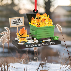 Personalized Dumpster Fire Ornament 2025, Custom Name Team Decor, Funny Office Christmas Bauble, Unique Holiday Gift Idea