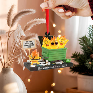 Personalized Dumpster Fire Ornament 2025, Custom Name Team Decor, Funny Office Christmas Bauble, Unique Holiday Gift Idea