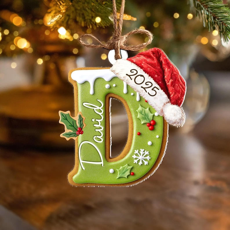 Personalized Name Letter Ornament, 2025 Custom Christmas Ornament with Name, Personalized A-Z Letter Ornaments for Christmas Tree Decor.
