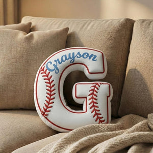 Personalized Baseball Pillow: Custom Letter Shaped Sports Kids Room Decor