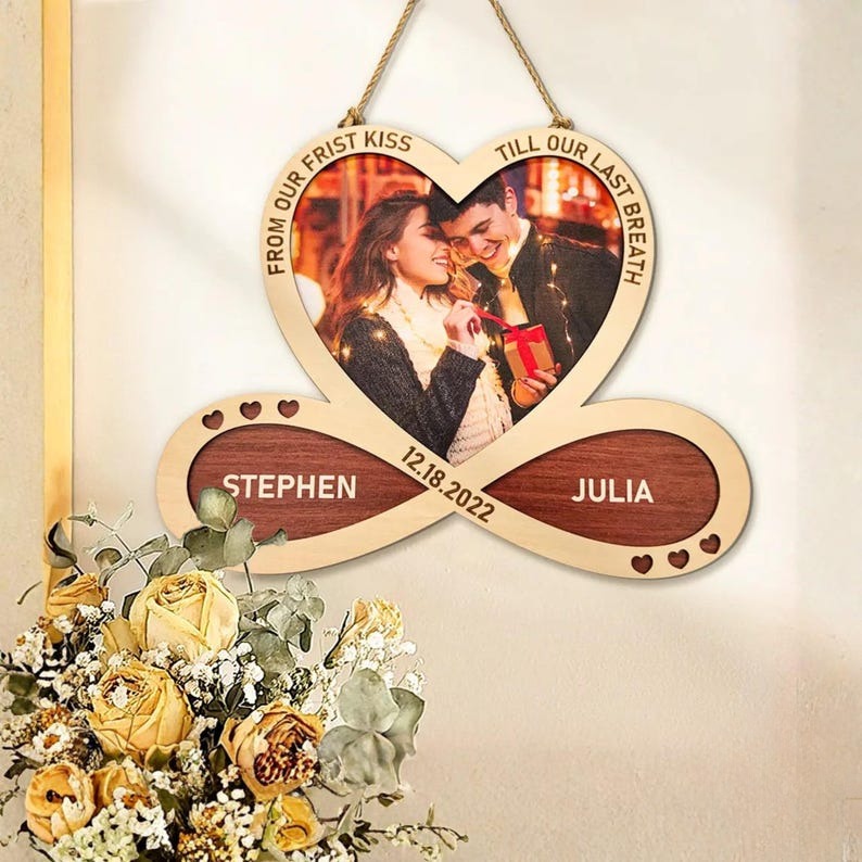 Personalized Wooden Heart with Photo and text Custom Wooden Sign Infinity Heart Wall Decor Wall Signs Unique Anniversary Gift for Couples