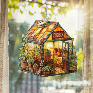 Personalized Name Greenhouse Acrylic Suncatcher, Plant Ornament, Gift for Plantaholic, Plant Lovers Gift