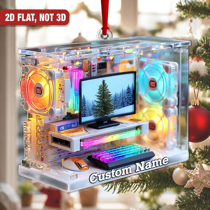 Personalized Gaming PC Ornament Custom Computer Christmas Tree Decoration For Tech Lovers