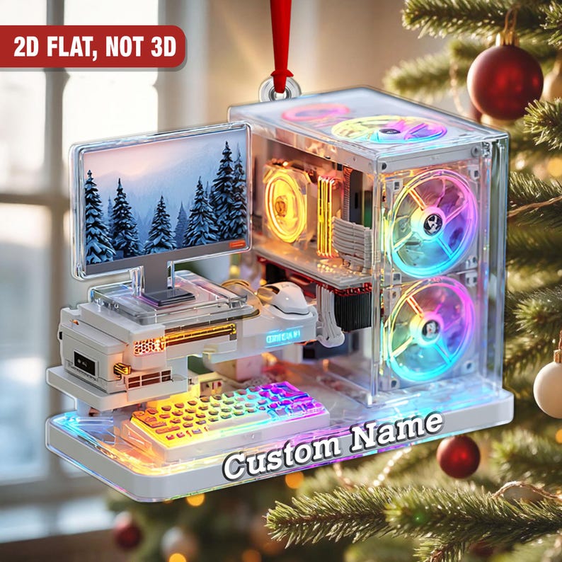 Personalized Gaming PC Ornament Custom Computer Christmas Tree Decoration For Tech Lovers