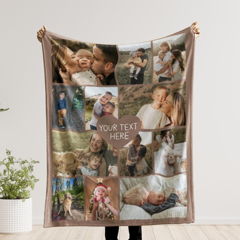 Custom Photo Blanket Collage, Picture Blanket With Text, Memorial Blanket, Friend Couples Gift, Birthday Anniversary Gift, Family Blanket