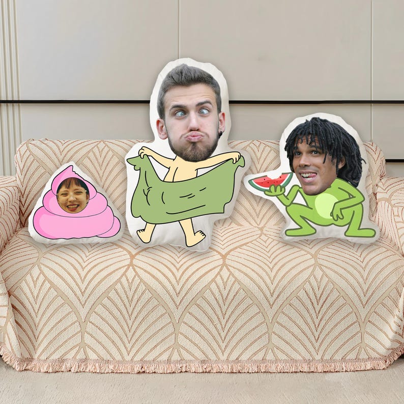 Custom Face Pillow : Personalized Photo Throw Pillow Funny Couple Gift.