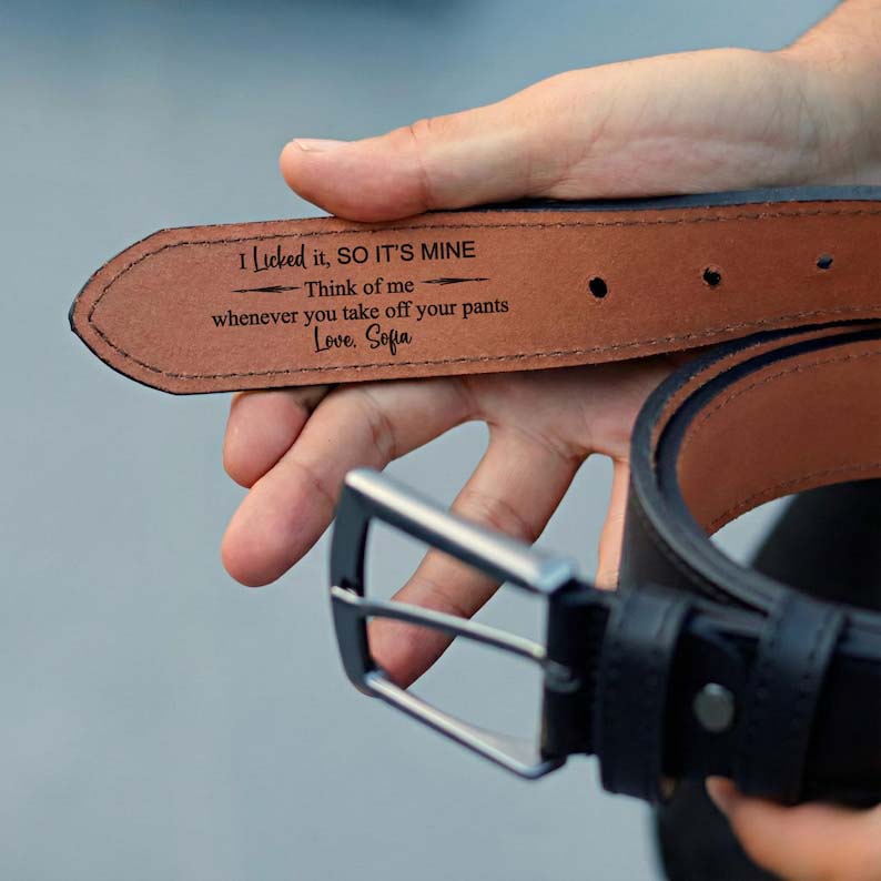 I Licked It So Its Mine Belt, Engraved Belt for Him, Funny Anniversary Gift Husband, Personalized Boyfriend Belt, Custom Hidden Message