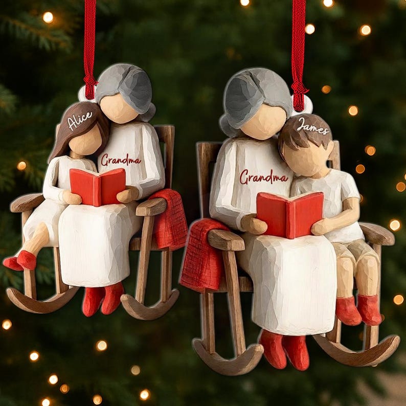 Custom Grandma Story Grandkids Ornament, Grandparent Christmas Keepsake, Heartfelt Xmas Gift from kids for family, Gifts for Mom 2D Wood