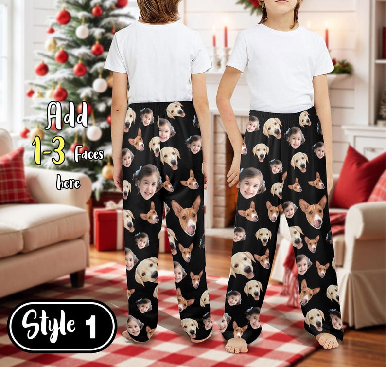 Personalized Face Kid Pajama Pants, Custom Photo Xmas Pajamas, Children Christmas Gift