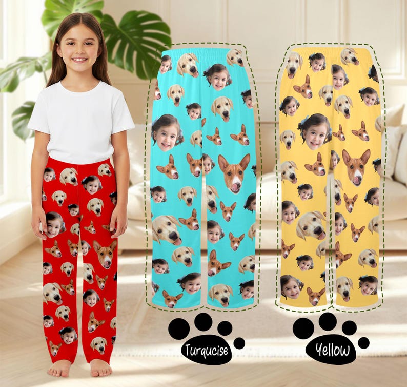 Personalized Face Kid Pajama Pants, Custom Photo Xmas Pajamas, Children Christmas Gift