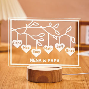 Grandparents Gift From Grandkids LED Night Light, Personalized Family Tree Sign, Nena And Papa Gift Lamp, Custom Names Night Light