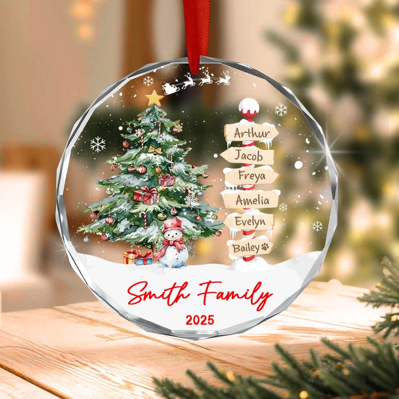 Family Names Christmas Ornament 2025, Personalized Family With Pet Ornaments, Family of 3 4