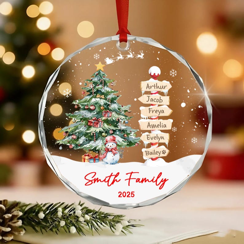 Family Names Christmas Ornament 2025, Personalized Family With Pet Ornaments, Family of 3 4