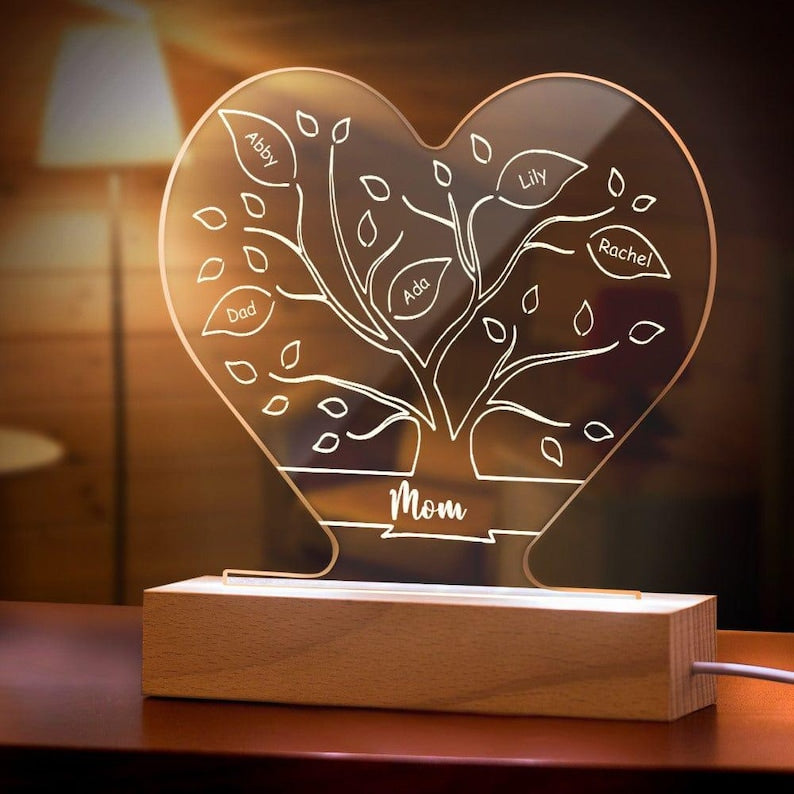 Personalized Family Tree LED Night Light, Custom Names Gift For Mom Lamp, Mother's Day Gift From Daughter Son Night Light, Family Keepsake
