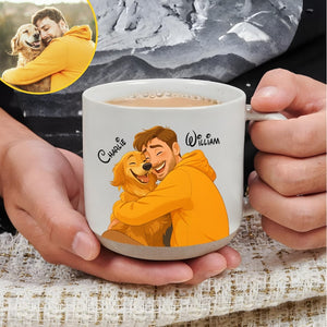Custom Couple Portrait With Pet, Cat Portrait, Dog Portrait, Pet Memorial Art, Gift for Her, Custom Mug for Couple, Anniversary Gift for him