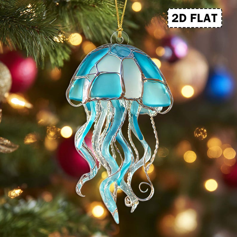 2D FLAT Ocean Sea Life Christmas Acrylic Ornament, Coastal Marine Animal Ornament, Sea Life Decor for Christmas Tree, Beach Coastal Holiday