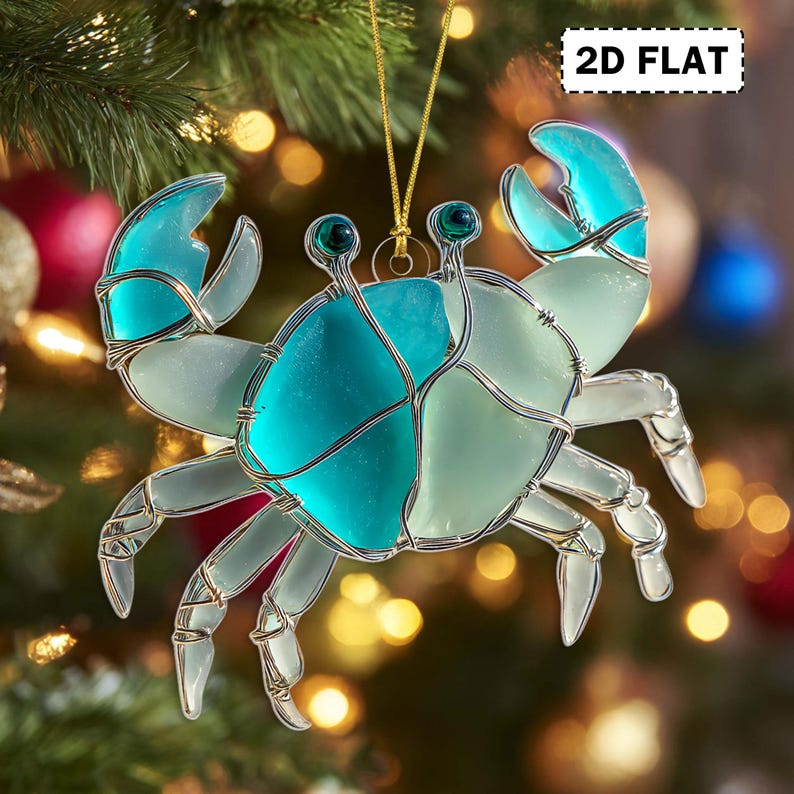 2D FLAT Ocean Sea Life Christmas Acrylic Ornament, Coastal Marine Animal Ornament, Sea Life Decor for Christmas Tree, Beach Coastal Holiday