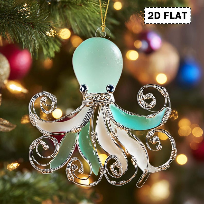 2D FLAT Ocean Sea Life Christmas Acrylic Ornament, Coastal Marine Animal Ornament, Sea Life Decor for Christmas Tree, Beach Coastal Holiday