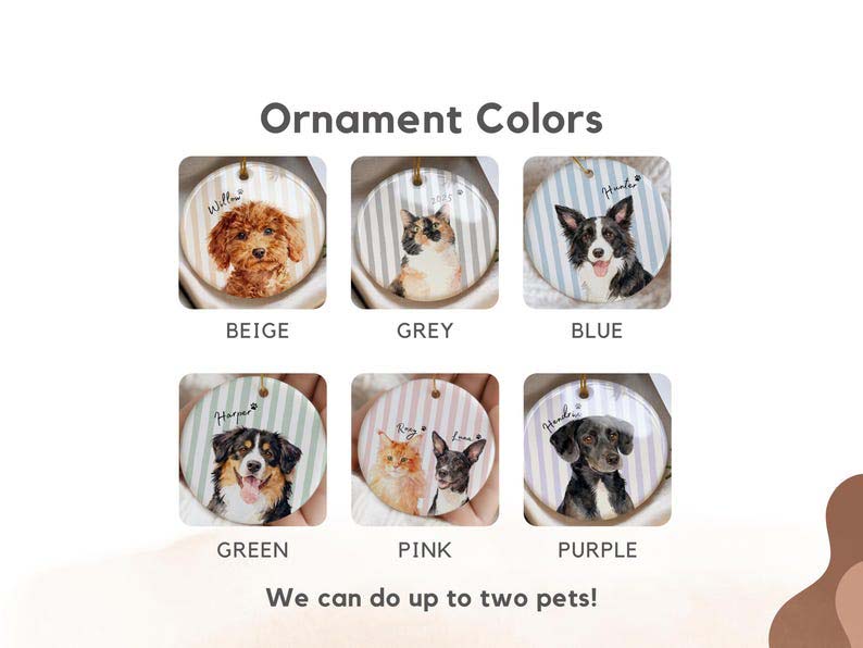 Personalized Pet Memorial Watercolor Ornament from Photo + Name Striped Dog & Cat Ornament, Personalized Pet Remembrance Gift Loss