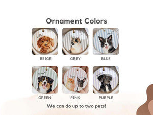 Personalized Pet Memorial Watercolor Ornament from Photo + Name Striped Dog & Cat Ornament, Personalized Pet Remembrance Gift Loss